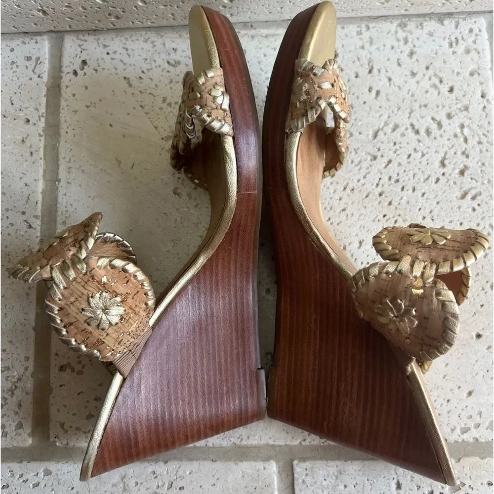 Jack Rogers Women’s Jacks Cork Gold Fleck Lucia Wedge Sandals Size 11